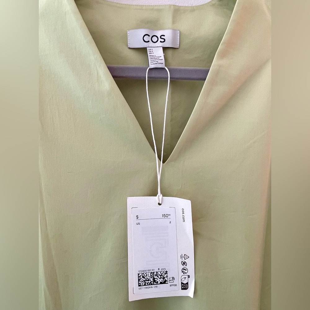COS women’s pale lime green cotton swing dress. Size 2. NWT. - Picture 3 of 11